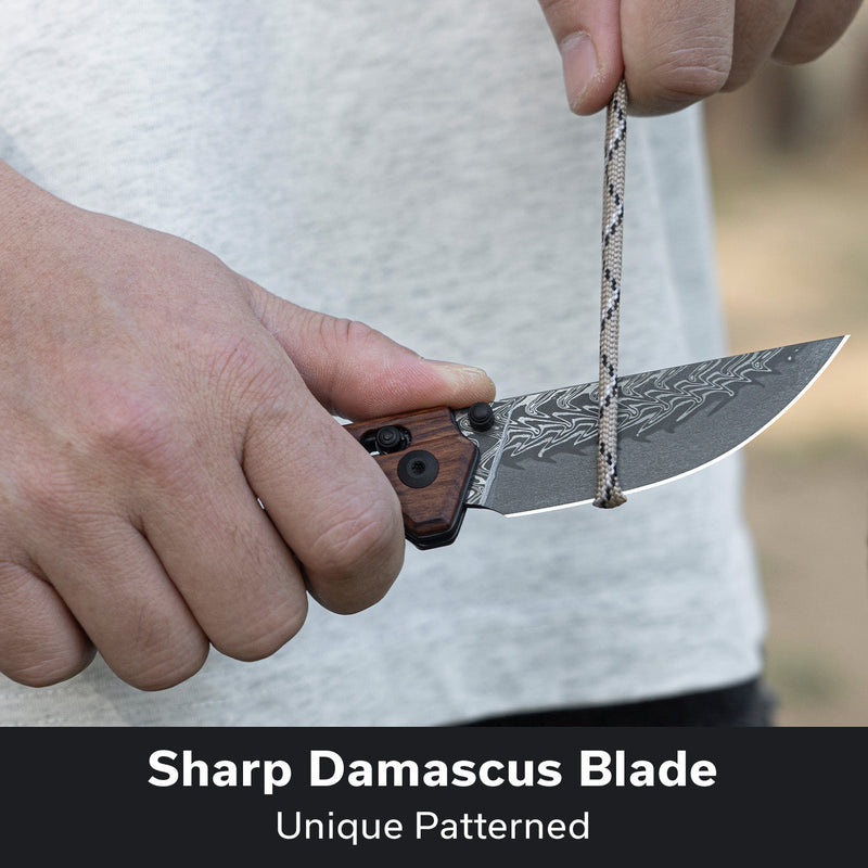 CIVIVI Noctis Thumb Stud & Crossbar Lock Knife Guibourtia Wood Handle (2.98" Damascus Blade) C24020C - DS1