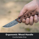 CIVIVI Noctis Thumb Stud & Crossbar Lock Knife Guibourtia Wood Handle (2.98" Damascus Blade) C24020C - DS1