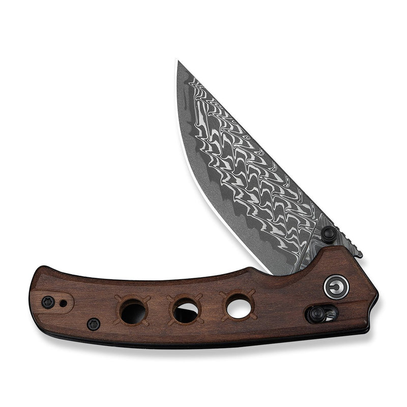 CIVIVI Noctis Thumb Stud & Crossbar Lock Knife Guibourtia Wood Handle (2.98" Damascus Blade) C24020C - DS1
