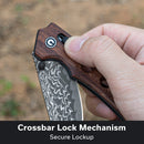 CIVIVI Noctis Thumb Stud & Crossbar Lock Knife Guibourtia Wood Handle (2.98" Damascus Blade) C24020C - DS1