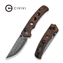 CIVIVI Noctis Thumb Stud & Crossbar Lock Knife Guibourtia Wood Handle (2.98" Damascus Blade) C24020C - DS1