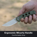 CIVIVI Noctis Thumb Stud & Crossbar Lock Knife Olive Canvas Micarta Handle (2.98" Stonewashed Nitro - V Blade) C24020C - 3