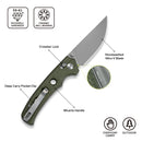 CIVIVI Noctis Thumb Stud & Crossbar Lock Knife Olive Canvas Micarta Handle (2.98" Stonewashed Nitro - V Blade) C24020C - 3