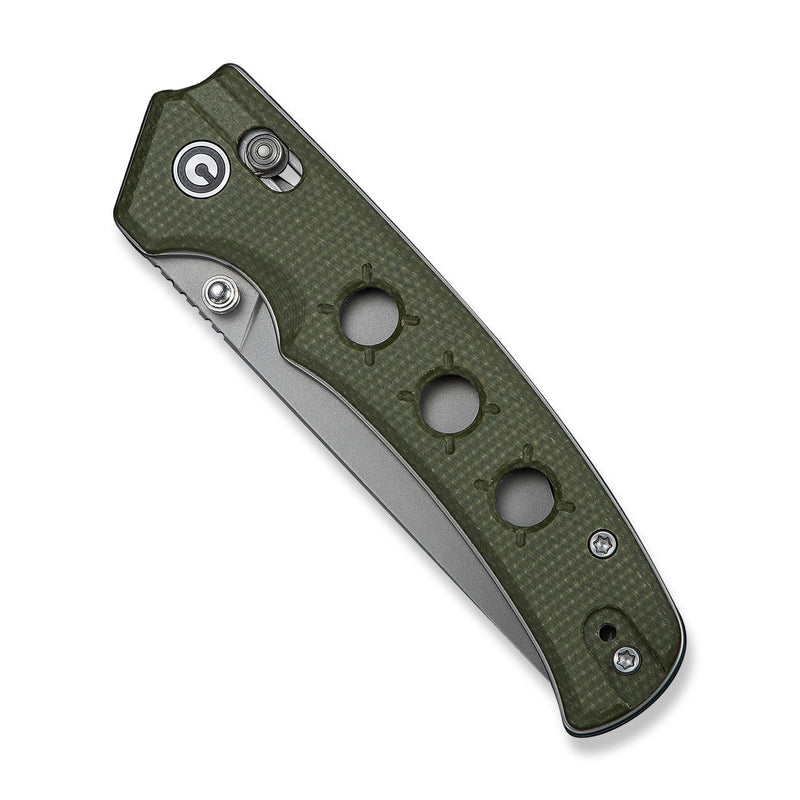 CIVIVI Noctis Thumb Stud & Crossbar Lock Knife Olive Canvas Micarta Handle (2.98" Stonewashed Nitro - V Blade) C24020C - 3