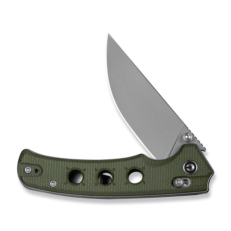 CIVIVI Noctis Thumb Stud & Crossbar Lock Knife Olive Canvas Micarta Handle (2.98" Stonewashed Nitro - V Blade) C24020C - 3