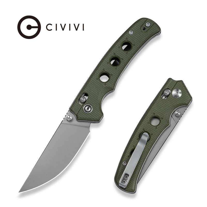 CIVIVI Noctis Thumb Stud & Crossbar Lock Knife Olive Canvas Micarta Handle (2.98" Stonewashed Nitro - V Blade) C24020C - 3
