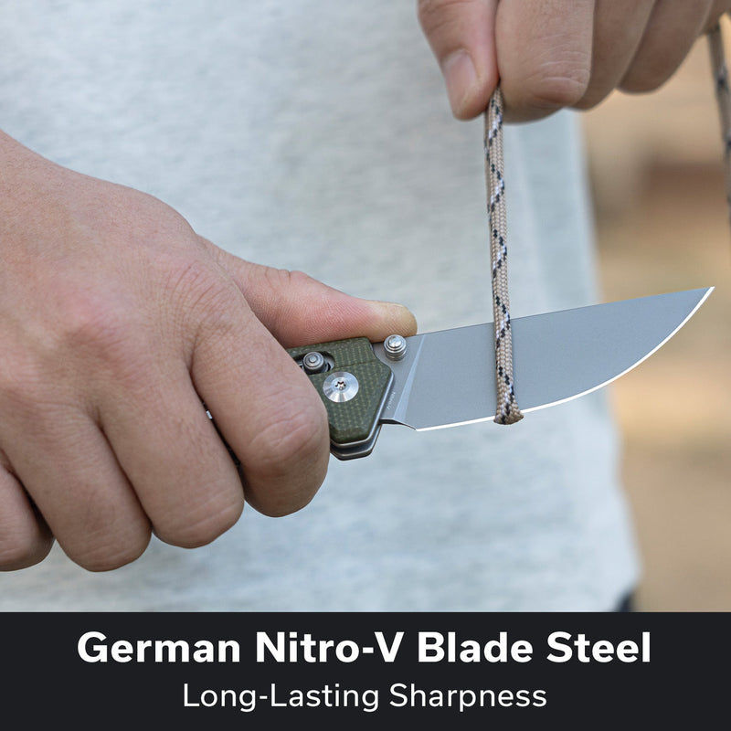 CIVIVI Noctis Thumb Stud & Crossbar Lock Knife Olive Canvas Micarta Handle (2.98" Stonewashed Nitro - V Blade) C24020C - 3