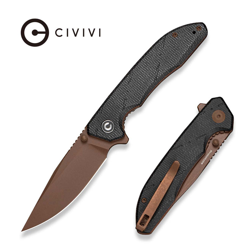 CIVIVI Norsent Flipper & Thumb Stud Knife Black Canvas Micarta Handle (3.36" Dark Brown Stonewashed 14C28N Blade) C25044 Sample2