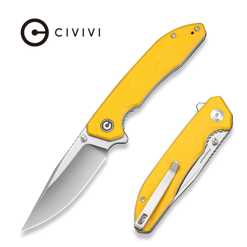 CIVIVI Norsent Flipper & Thumb Stud Knife Yellow G10 Handle (3.36" Satin Finished 14C28N Blade) C25044 Sample1