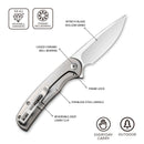 CIVIVI NOx Flipper Knife Stainless Steel Handle (2.97" Nitro - V Blade) C2110A - CIVIVI