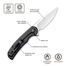CIVIVI NOx Flipper Knife Stainless Steel Handle (2.97" Nitro - V Blade) C2110B - CIVIVI