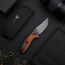 CIVIVI ODD 22 Flipper & Thumb Stud Knife Wood Handle (2.97" Damascus Blade) C21032 - DS1 - CIVIVI
