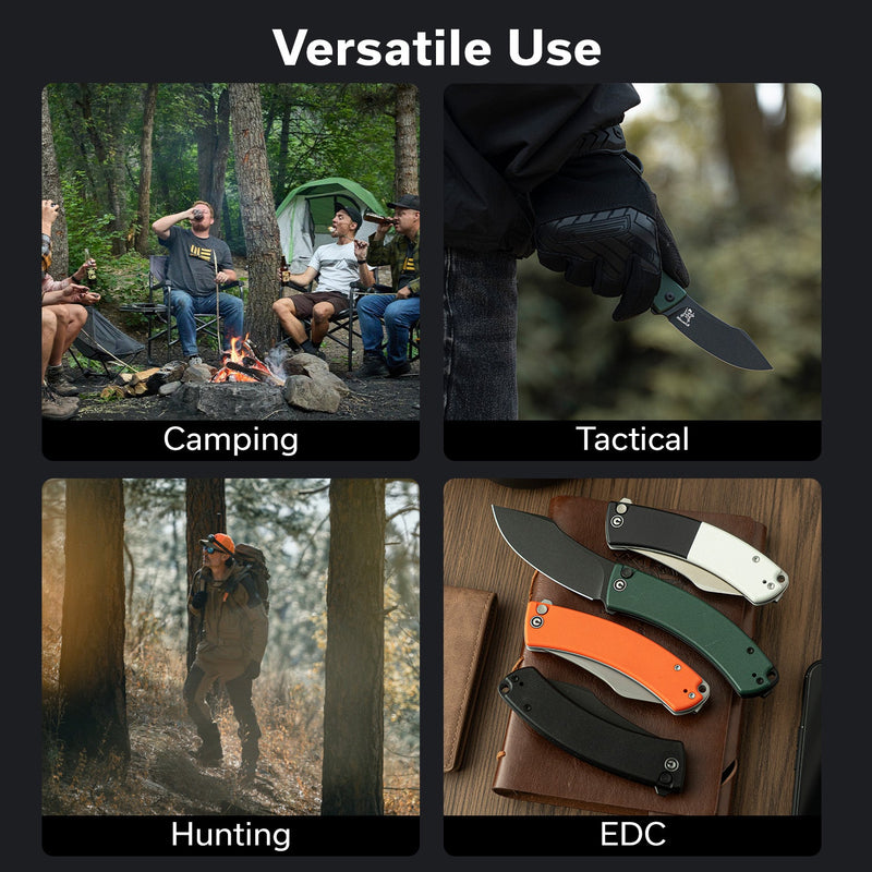 CIVIVI Outlaw Muk Flipper & Button Lock Knife Black G10 Handle (3.47" Black Stonewashed 14C28N Blade) C24079 - 1