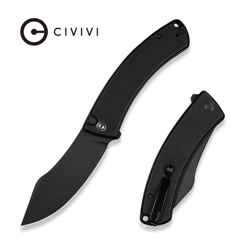 CIVIVI Outlaw Muk Flipper & Button Lock Knife Black G10 Handle (3.47" Black Stonewashed 14C28N Blade) C24079 - 1