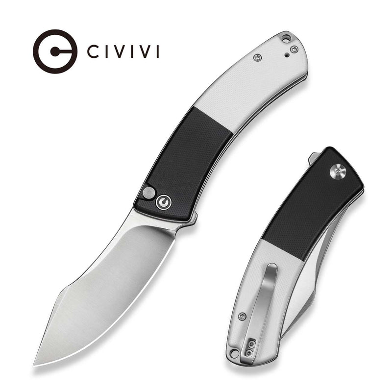 CIVIVI Outlaw Muk Flipper & Button Lock Knife Black & White G10 Handle (3.47" Satin Finished 14C28N Blade) C24079 - 4