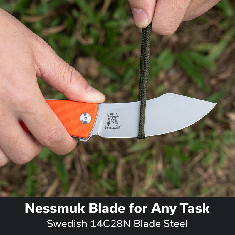 CIVIVI Outlaw Muk Flipper & Button Lock Knife Orange G10 Handle (3.47" Stonewashed 14C28N Blade) C24079 - 2