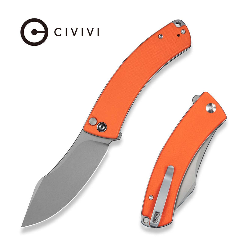 CIVIVI Outlaw Muk Flipper & Button Lock Knife Orange G10 Handle (3.47" Stonewashed 14C28N Blade) C24079 - 2