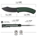 CIVIVI Outlaw Muk Flipper & Button Lock Knife Teal Green G10 Handle (3.47" Black Stonewashed 14C28N Blade) C24079 - 3