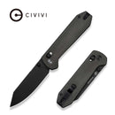 CIVIVI Over Yonder Thumb Stud & Crossbar Lock Knife Dark Green Canvas Micarta Handle (3.35" Black Stonewashed 14C28N Blade) C25027B Sample1