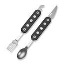 CIVIVI Partake 4 - In - 1 Multi - Tool Black Aluminum Handle Stainless Steel Knife, Fork, Spoon & Can Opener C24032C - 1, With A Waxed Canvas Pouch