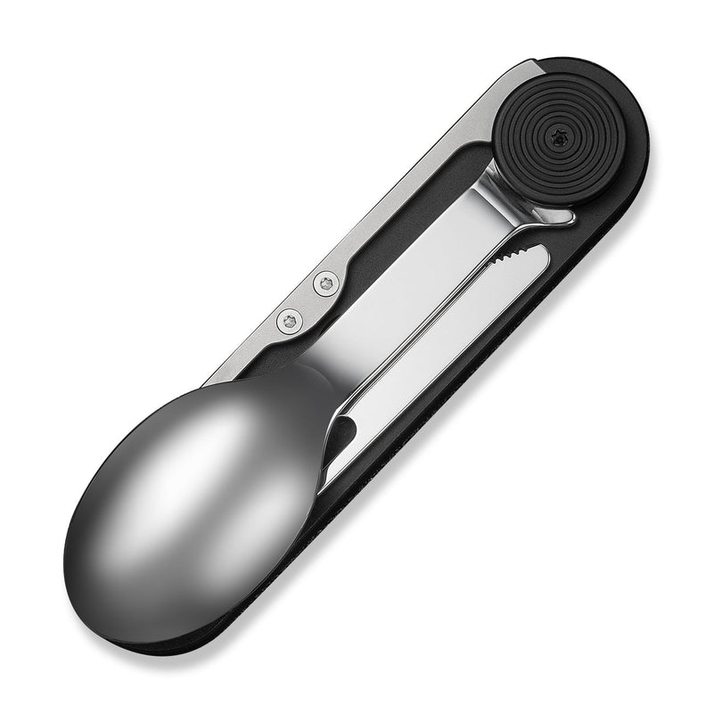 CIVIVI Partake 4 - In - 1 Multi - Tool Black Aluminum Handle Stainless Steel Knife, Fork, Spoon & Can Opener C24032C - 1, With A Waxed Canvas Pouch