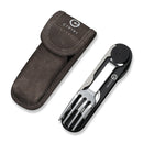 CIVIVI Partake 4 - In - 1 Multi - Tool Black Aluminum Handle Stainless Steel Knife, Fork, Spoon & Can Opener C24032C - 1, With A Waxed Canvas Pouch