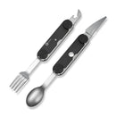 CIVIVI Partake 4 - In - 1 Multi - Tool Black Aluminum Handle Stainless Steel Knife, Fork, Spoon & Can Opener C24032C - 1, With A Waxed Canvas Pouch