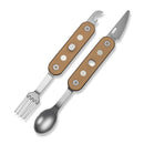 CIVIVI Partake 4 - In - 1 Multi - Tool Coyote Brown Aluminum Handle Stainless Steel Knife, Fork, Spoon & Can Opener C24032C - 2, With A Waxed Canvas Pouch