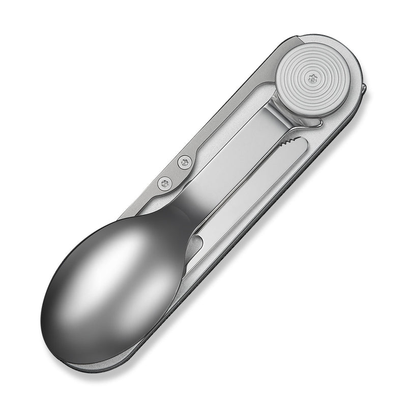 CIVIVI Partake 4 - In - 1 Multi - Tool Silver Aluminum Handle Stainless Steel Knife, Fork, Spoon & Can Opener C24032C - 3, With A Waxed Canvas Pouch