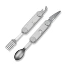 CIVIVI Partake 4 - In - 1 Multi - Tool Silver Aluminum Handle Stainless Steel Knife, Fork, Spoon & Can Opener C24032C - 3, With A Waxed Canvas Pouch