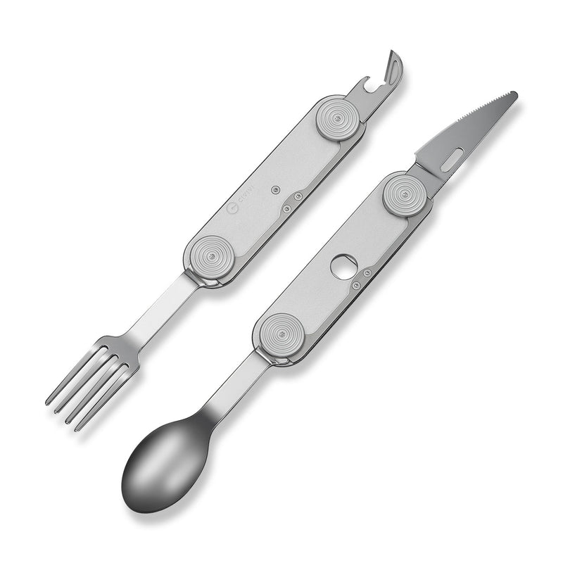 CIVIVI Partake 4 - In - 1 Multi - Tool Silver Aluminum Handle Stainless Steel Knife, Fork, Spoon & Can Opener C24032C - 3, With A Waxed Canvas Pouch
