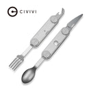 CIVIVI Partake 4 - In - 1 Multi - Tool Silver Aluminum Handle Stainless Steel Knife, Fork, Spoon & Can Opener C24032C - 3, With A Waxed Canvas Pouch