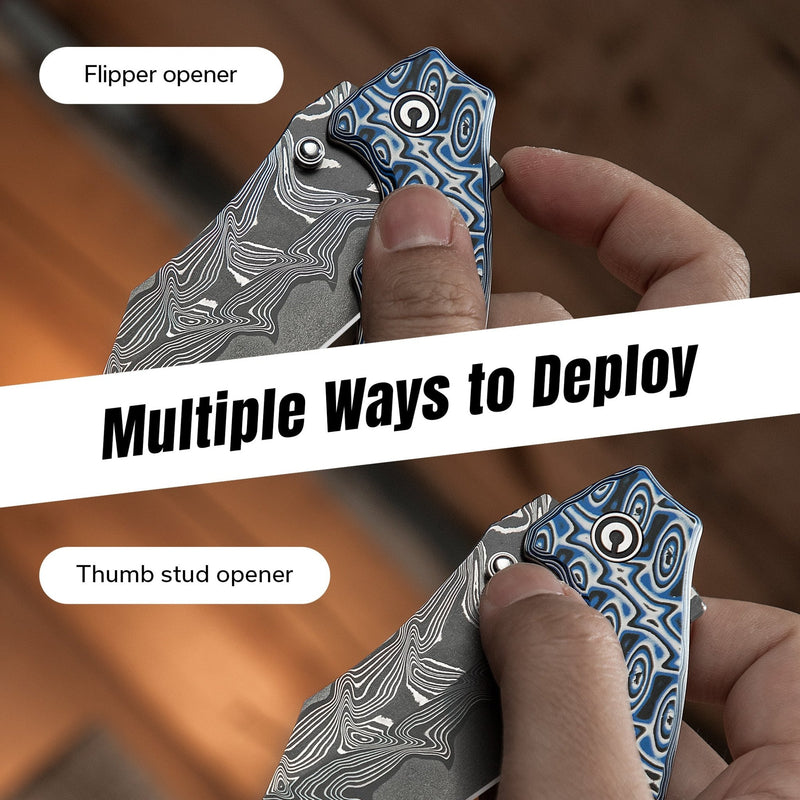 CIVIVI Pentad Flipper & Thumb Stud Knife Blue / White Vortex Micarta H
