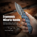 CIVIVI Pentad Flipper & Thumb Stud Knife Blue / White Vortex Micarta Handle (3.48" Damascus Blade) C24068-DS1 - CIVIVI