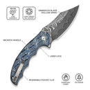 CIVIVI Pentad Flipper & Thumb Stud Knife Blue / White Vortex Micarta Handle (3.48" Damascus Blade) C24068-DS1 - CIVIVI