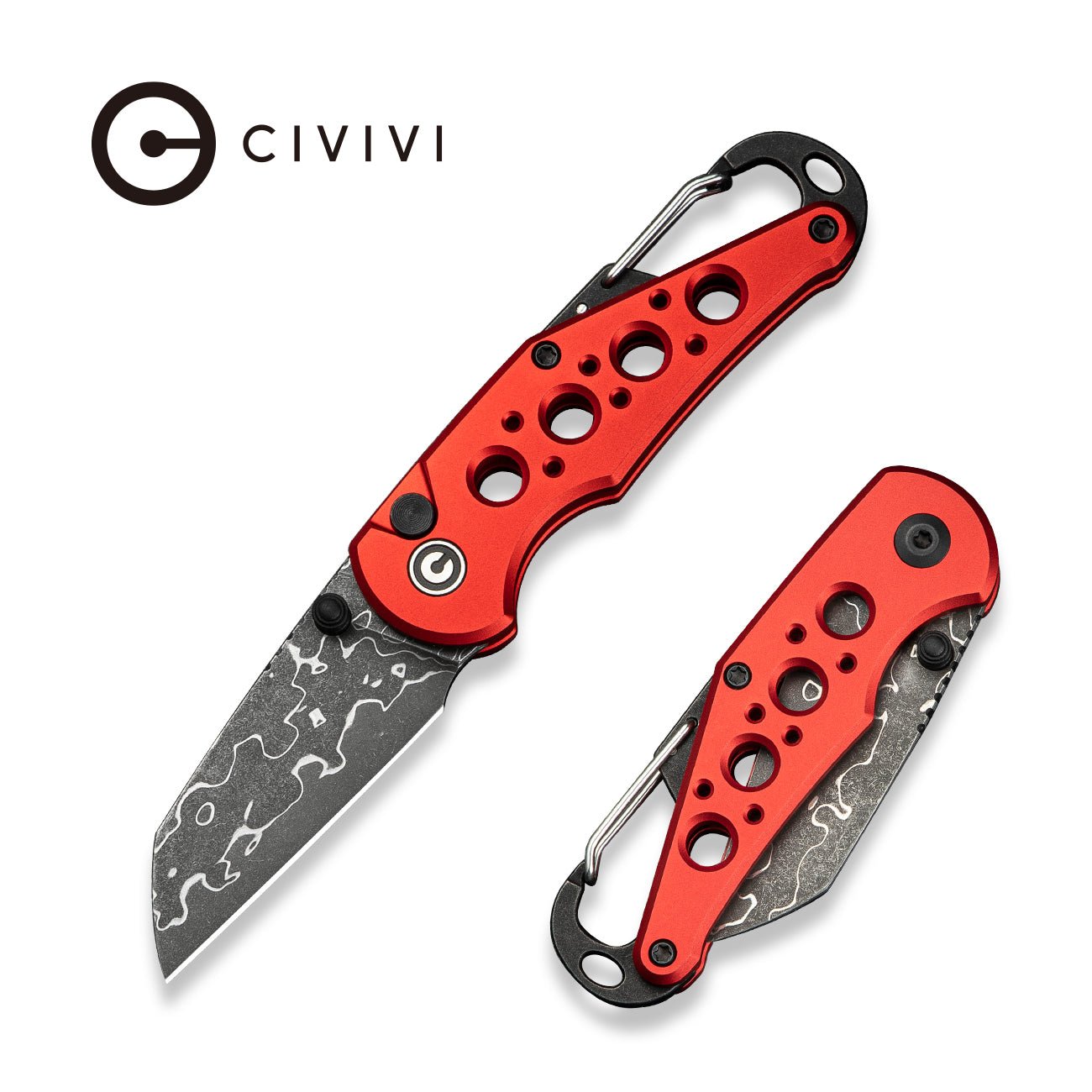 CIVIVI Pragma Thumb Stud & Button Lock Knife Aluminum Handle Damascus