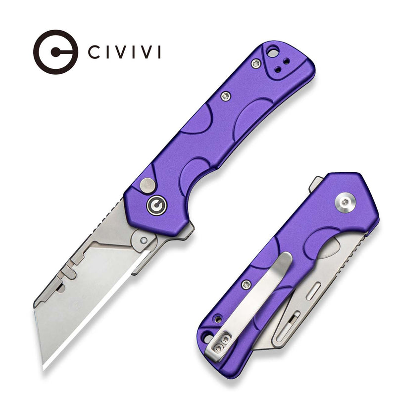 CIVIVI Pulsara Utility Flipper & Button Lock Knife Purple Aluminum Han
