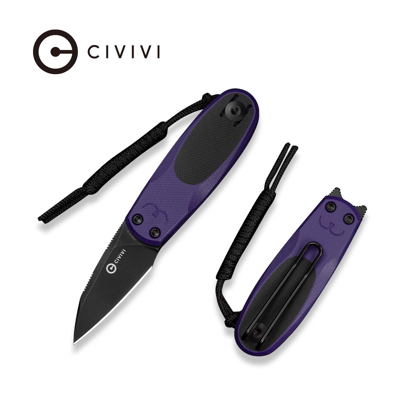 CIVIVI Purr Flipper & Slip Joint Knife Purple & Black G10 Handle (1.83