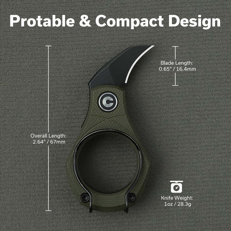 CIVIVI Pyrus Slip Joint Utility Knife OD Green G10 Handle (0.65" Black Stonewashed 14C28N Blade) C23038 - 4