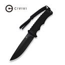 CIVIVI Ravok Black G10 Handle (4.76" Black AEB - L Blade) C25072A Sample1, With Brown Leather Sheath & Black Tied Paracord Lanyard - CIVIVI