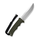 CIVIVI Ravok OD Green G10 Handle (4.76" Stonewashed AEB - L Blade) C25072B Sample1, With Brown Leather Sheath & Black Tied Paracord Lanyard - CIVIVI