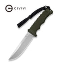 CIVIVI Ravok OD Green G10 Handle (4.76" Stonewashed AEB - L Blade) C25072B Sample1, With Brown Leather Sheath & Black Tied Paracord Lanyard - CIVIVI