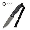 CIVIVI Rhexen Black & Gray G10 Contoured Handle (3.09" Gray Stonewashed 14C28N Blade) C25065 Sample1, With 1PC Black Lanyard, Black Kydex Sheath & T - Clip - CIVIVI