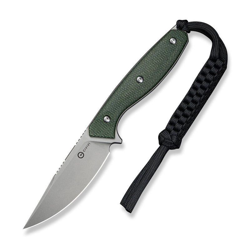 CIVIVI Riftedge Fixed Blade Knife Green Canvas Micarta Handle (3.01" Stonewashed 14C28N Blade) C25050 Sample1, With 1PC Black Lanyard, Black Kydex Sheath & T - Clip