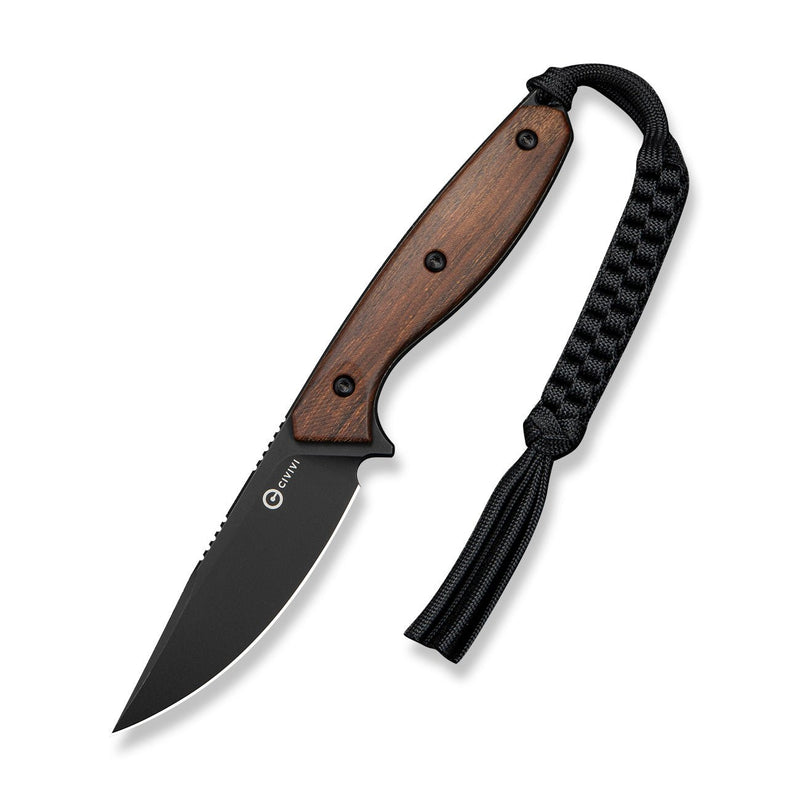 CIVIVI Riftedge Fixed Blade Knife Iron Wood Handle (3.01" Black Stonewashed 14C28N Blade) C25050 Sample2, With 1PC Black Lanyard, Black Kydex Sheath & T - Clip