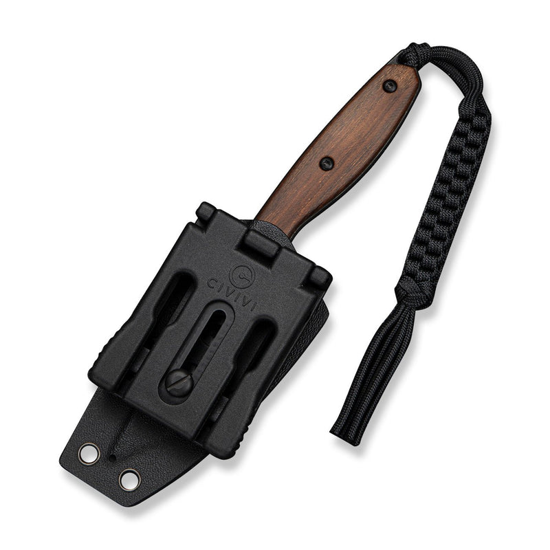 CIVIVI Riftedge Fixed Blade Knife Iron Wood Handle (3.01" Black Stonewashed 14C28N Blade) C25050 Sample2, With 1PC Black Lanyard, Black Kydex Sheath & T - Clip