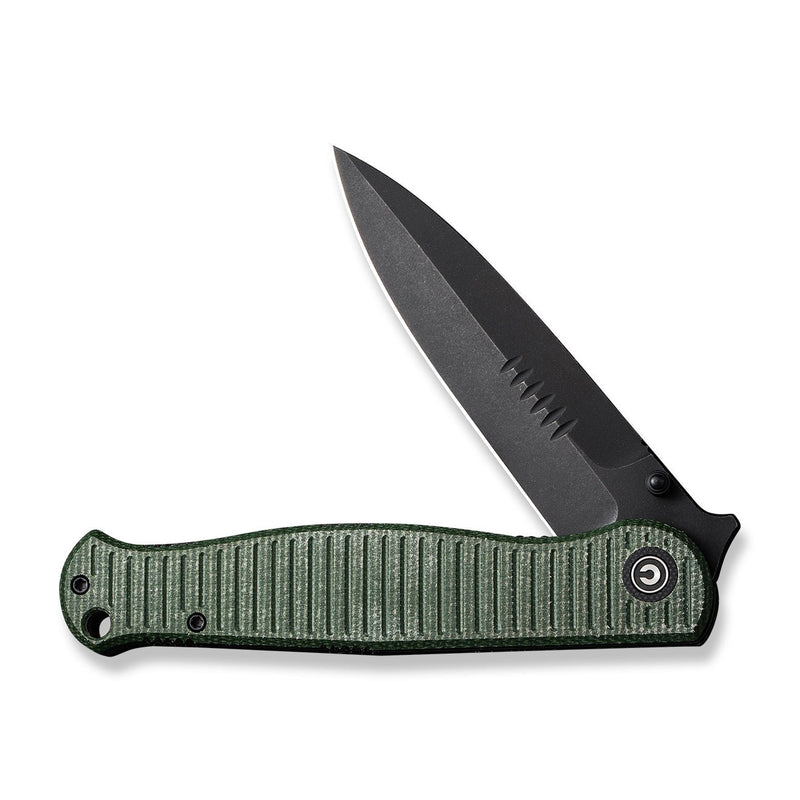 CIVIVI RS71 Flipper & Thumb Stud Knife Green Canvas Micarta Handle (4" Black Stonewashed Nitro-V Blade) C23025-3