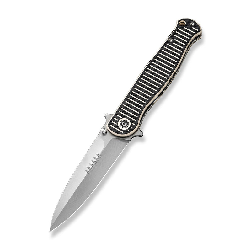 CIVIVI RS71 Flipper & Thumb Stud Knife Milled Ivory / Black G10 Handle (4" Satin Finished Nitro-V Blade) C23025-1