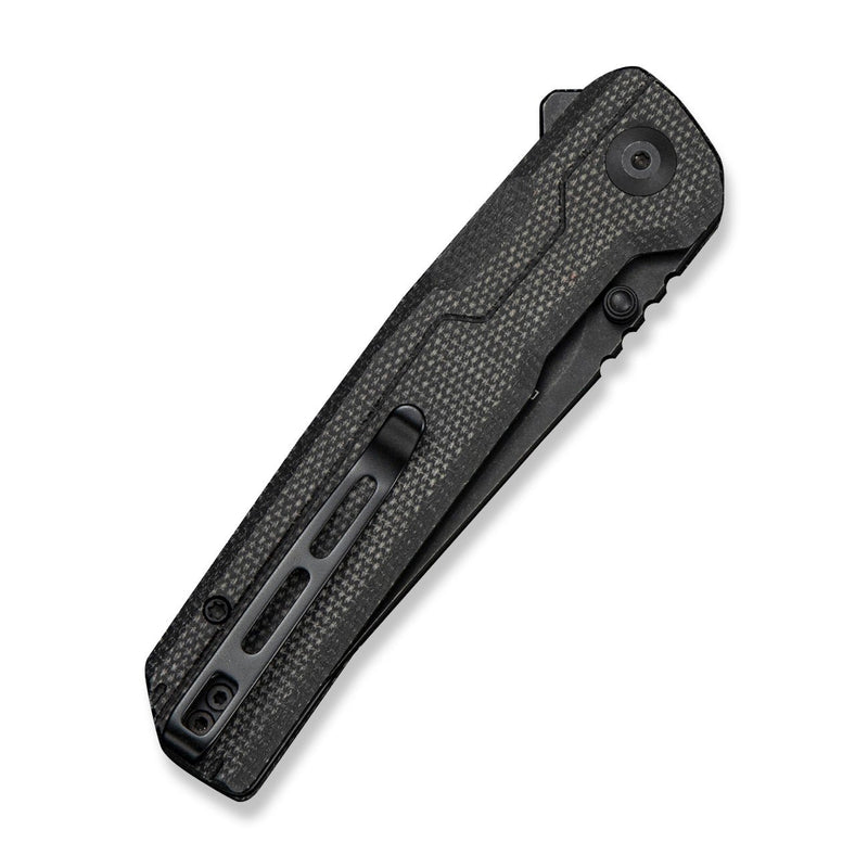 CIVIVI Rushline Flipper & Thumb Stud Knife Black Canvas Micarta Handle (3.62" Black Stonewashed 14C28N Blade) C25048B Sample2