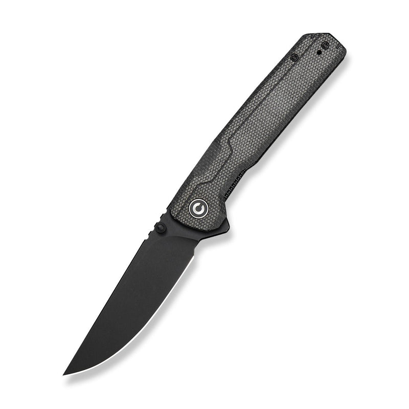 CIVIVI Rushline Flipper & Thumb Stud Knife Black Canvas Micarta Handle (3.62" Black Stonewashed 14C28N Blade) C25048B Sample2
